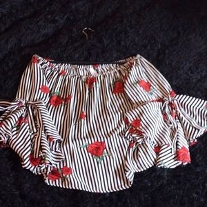 Off shoulder striped rose top